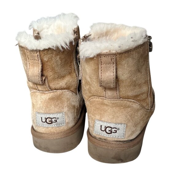 UGG Womens Size 5 Classic Mini Double Zip Chestnut Suede Shearling Boots Shoes - Picture 5 of 11
